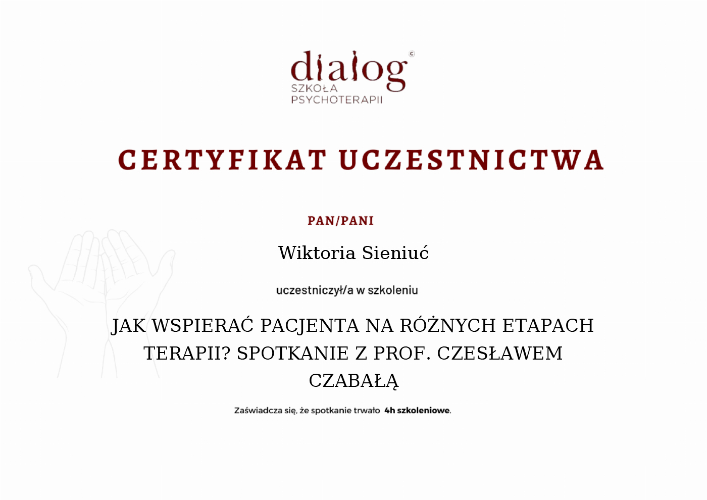Certyfikat — Wiktoria Sieniuć