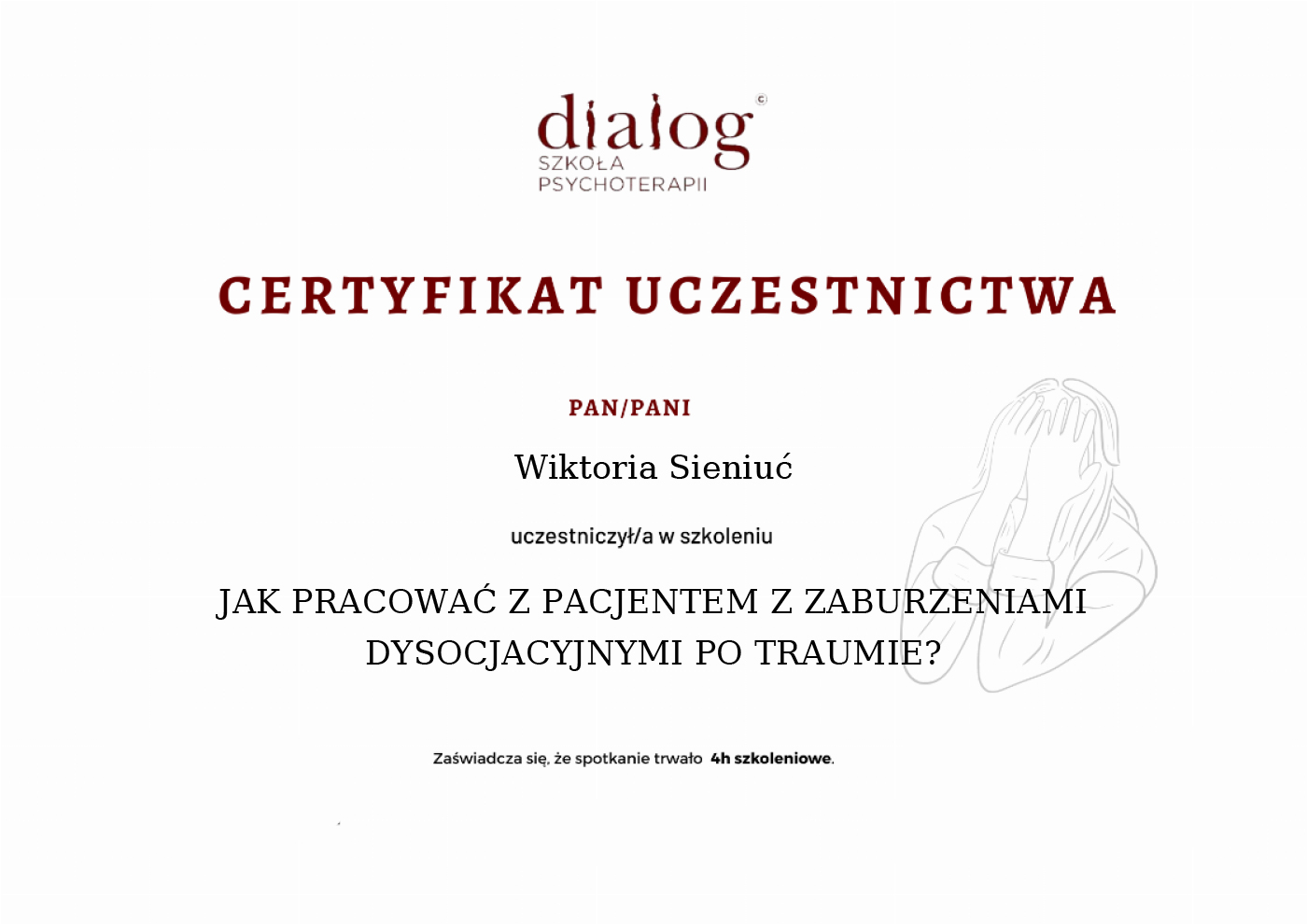 Certyfikat — Wiktoria Sieniuć