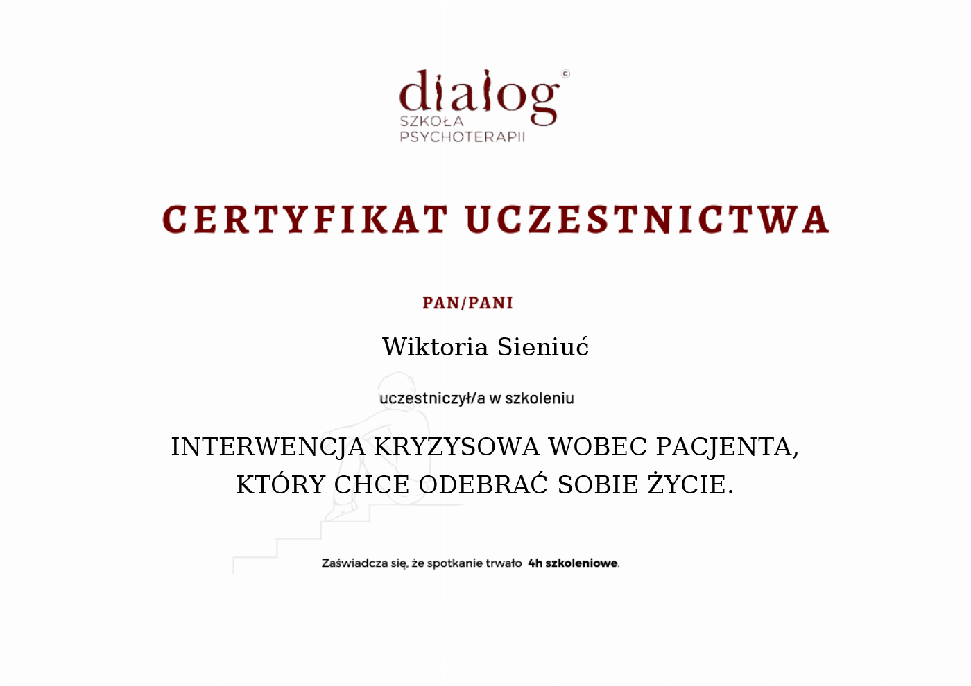 Certyfikat — Wiktoria Sieniuć