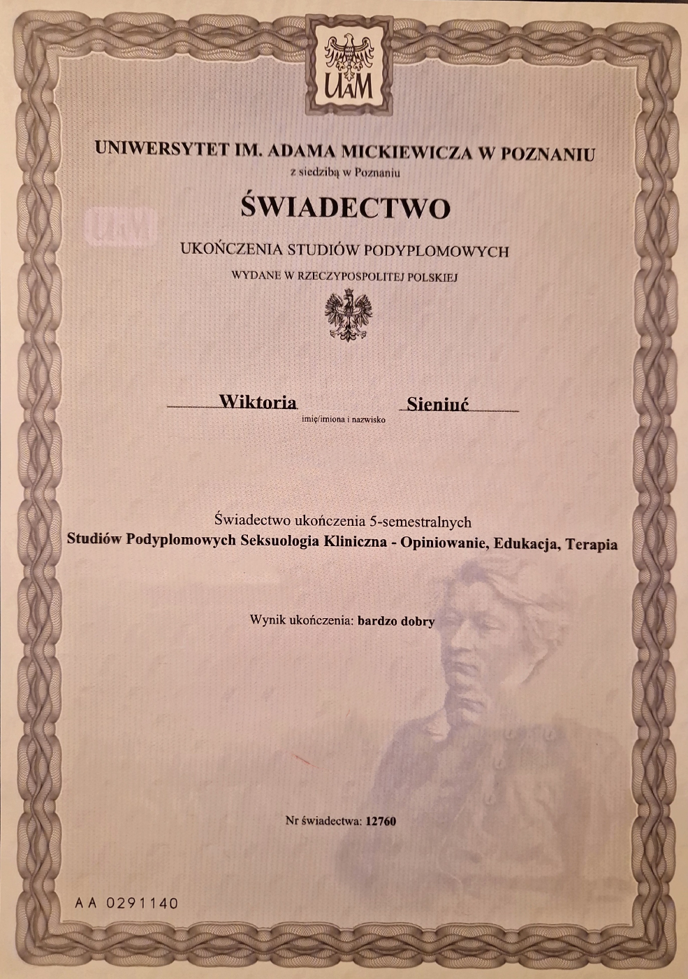 Dyplom — Wiktoria Sieniuć